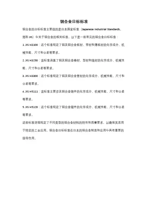 铜合金日标标准