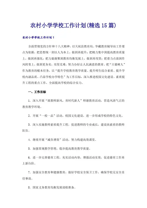 农村小学学校工作计划(精选15篇)