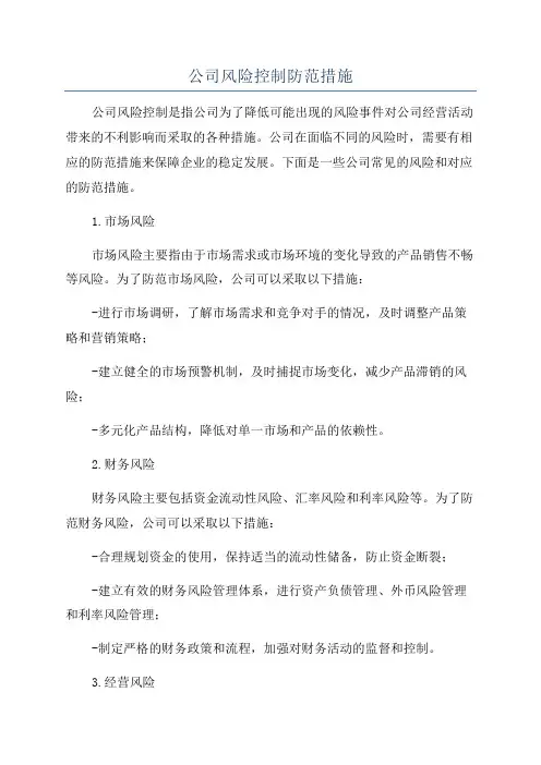 公司风险控制防范措施