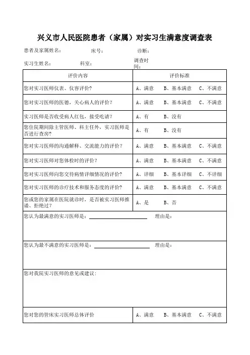 实习生满意度调查表