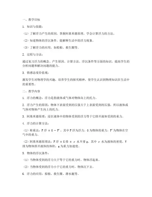 初中物理浮力单元复习教案