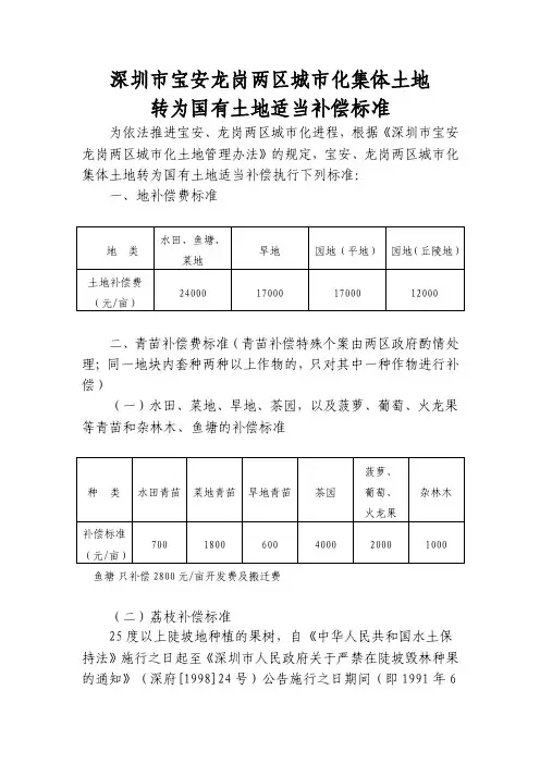 深圳市宝安龙岗两区城市化集体土地转为国有土地适当补偿标准