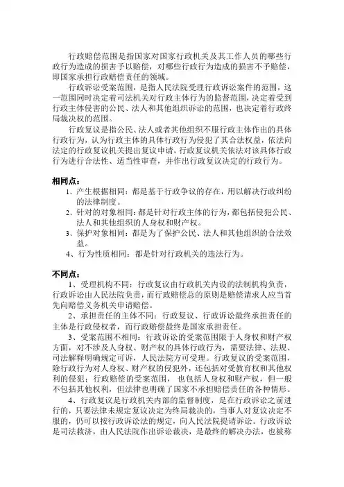 行政复议、行政诉讼、行政赔偿法的受案范围的不同·