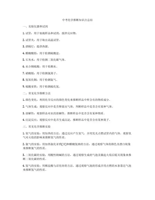 中考化学推断知识点总结