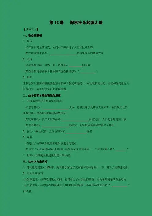 学案12： 第12课   探索生命起源之谜