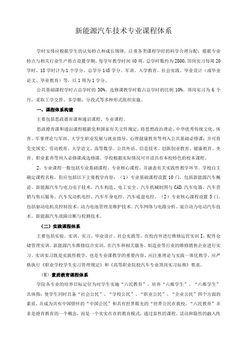 新能源汽车技术专业课程体系
