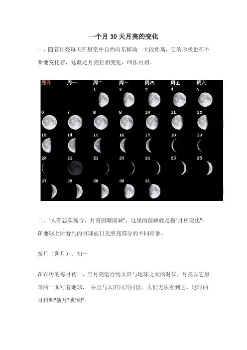 一个月30天月亮的变化
