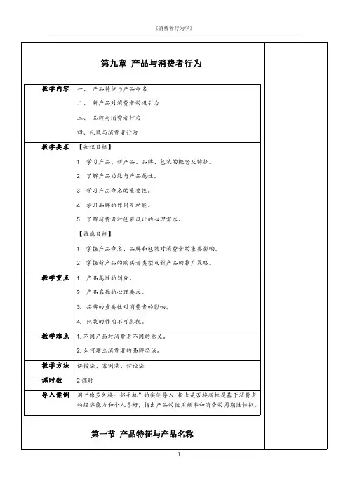 消费者行为学教案-产品与消费者行为教案