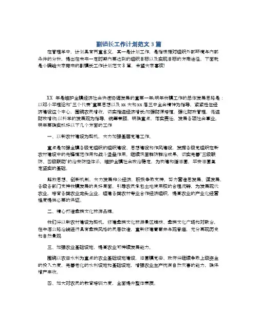 副镇长工作计划范文3篇