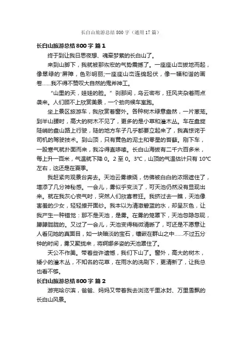 长白山旅游总结800字（通用17篇）