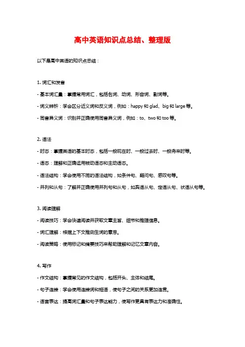 高中英语知识点总结、整理版