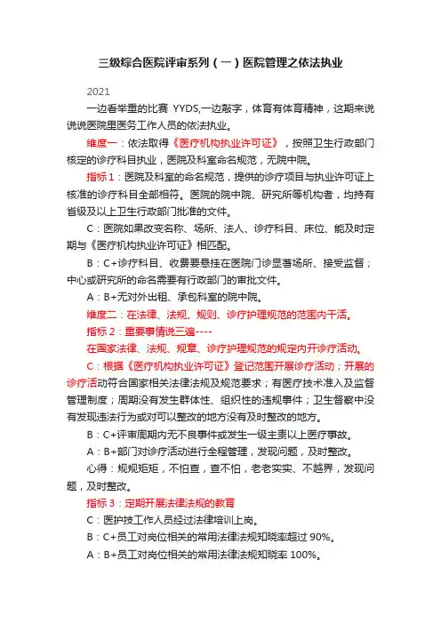 三级综合医院评审系列（一）医院管理之依法执业
