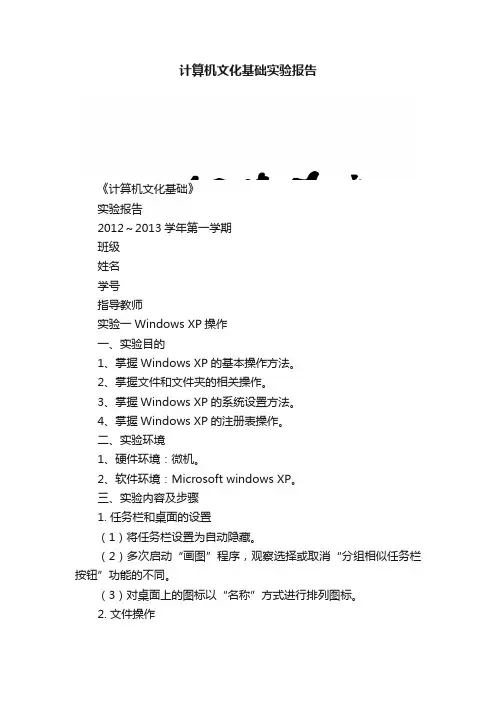计算机文化基础实验报告