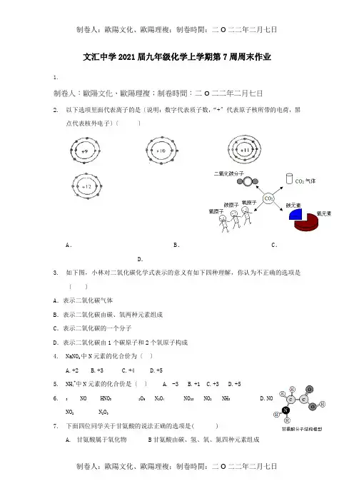 九年级化学上学期第7周周末作业  试题 (2)