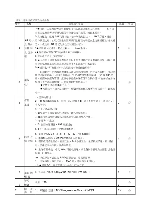 标准化考场设备清单及技术参数