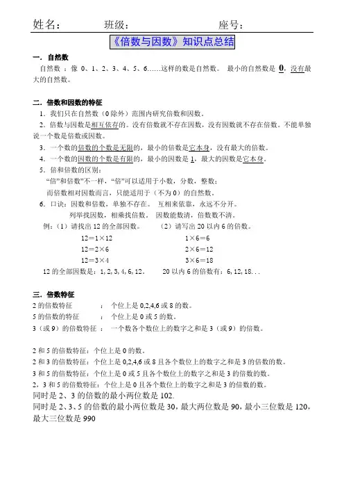倍数与因数知识点总结(全)
