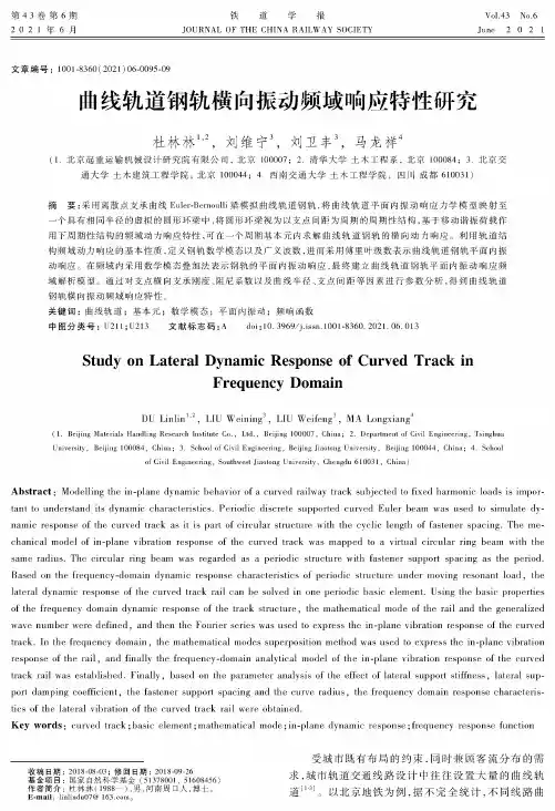 曲线轨道钢轨横向振动频域响应特性研究
