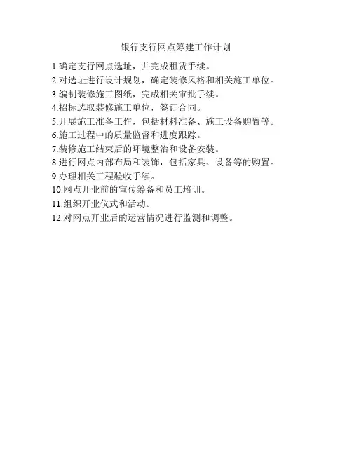 银行支行网点筹建工作计划