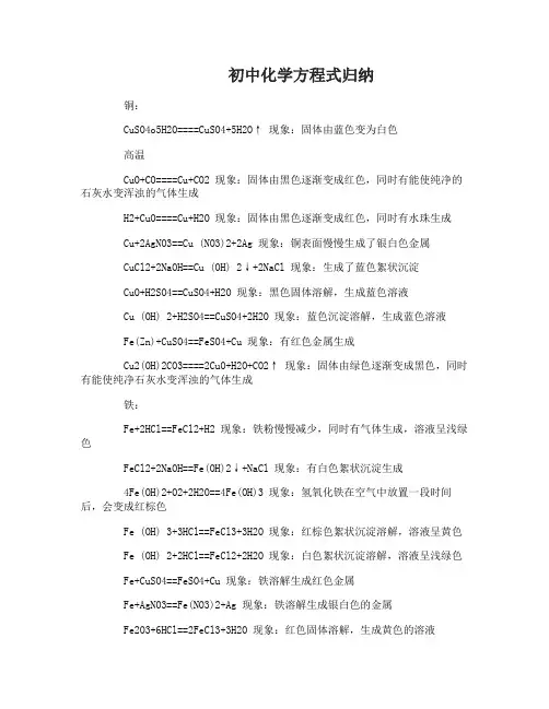 初中化学方程式归纳总结