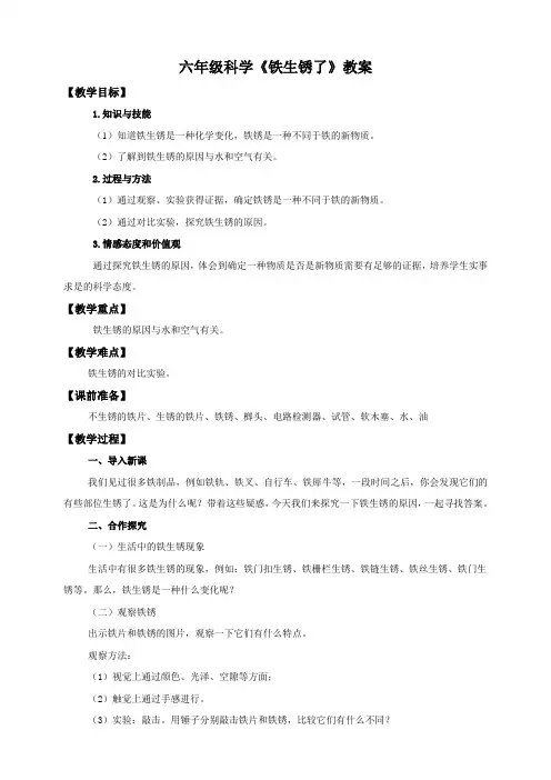六年级科学铁生锈了教案