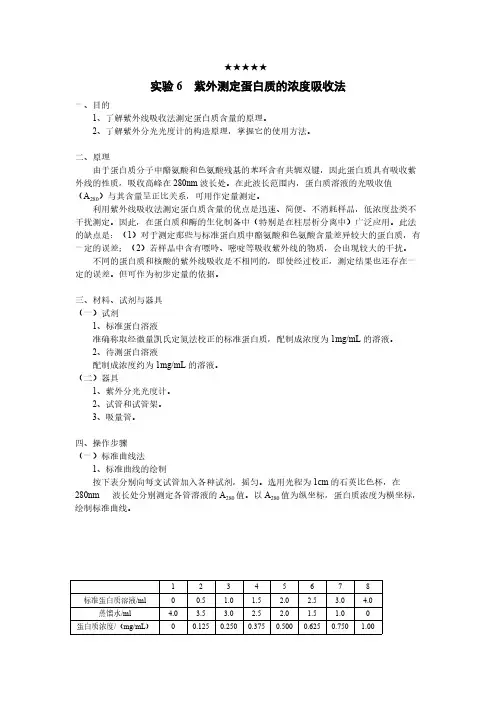 紫外测定蛋白质的浓度吸收法