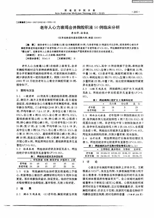 老年人心力衰竭合并胸腔积液50例临床分析