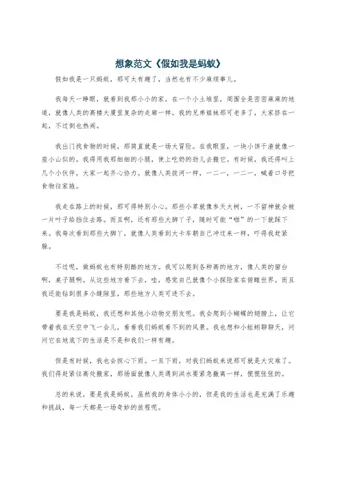 想象范文《假如我是蚂蚁》