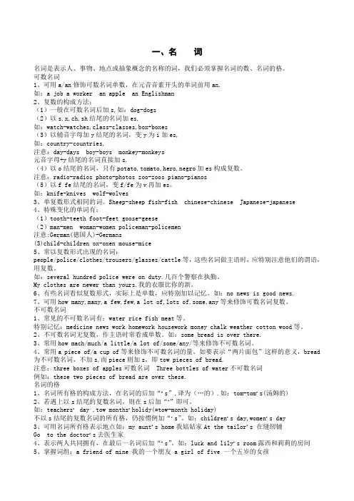 中考英语专项名词专项讲解、练习