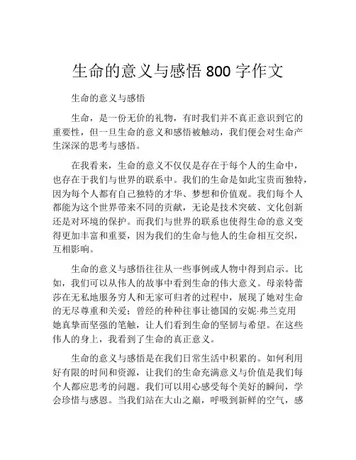 生命的意义与感悟800字作文