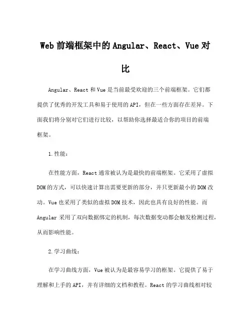 Web前端框架中的Angular、React、Vue对比