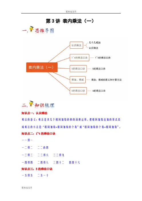 2023-2024年小学数学二年级上册知识梳理巩固提升第3讲  表内乘法(一)(苏教版含解析)