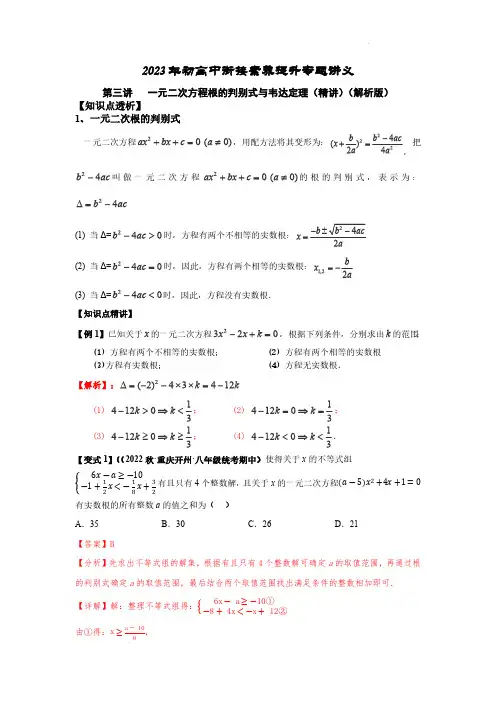 第三讲   一元二次方程根的判别式与韦达定理(精讲)(解析版)
