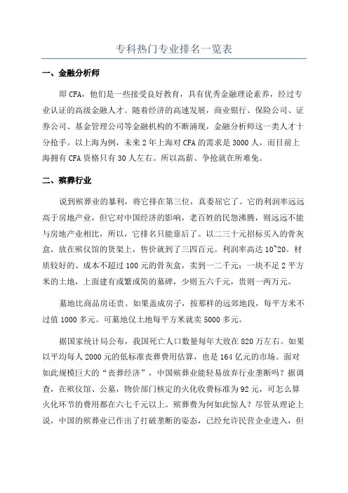 专科热门专业排名一览表