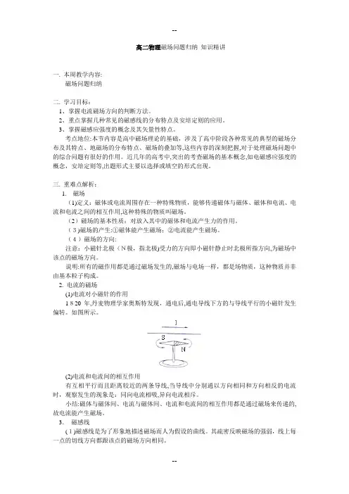 高二物理磁场问题归纳-知识精讲