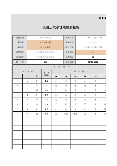 JC-018混凝土抗渗性能检测报告
