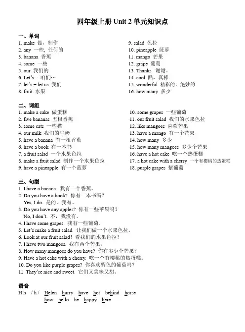 苏教版 译林版 小学英语四年级上册第2单元朗读材料(4A Unit2)