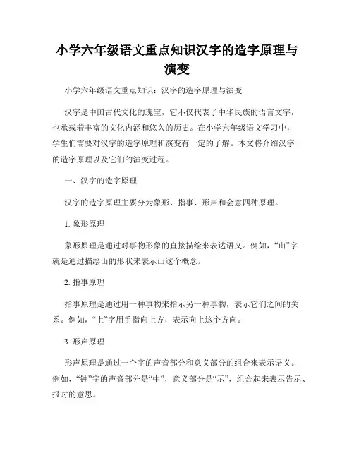 小学六年级语文重点知识汉字的造字原理与演变