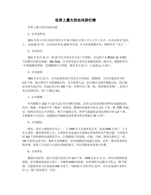 世界上最大的台风排行榜