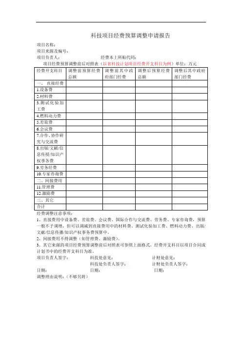 项目经费预算调整报告