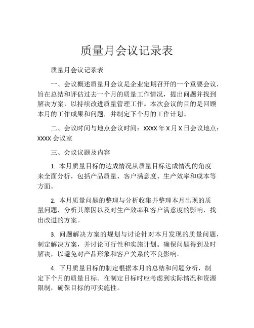 质量月会议记录表