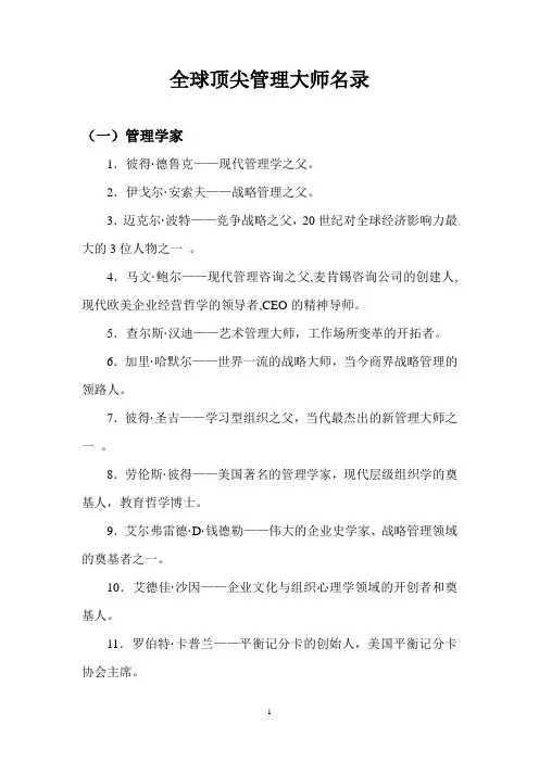 全球顶尖管理大师名录