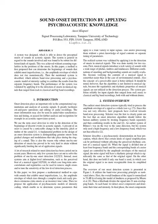 SOUND ONSET DETECTION BY APPLYING PSYCHOACOUSTIC KNOWLEDGE