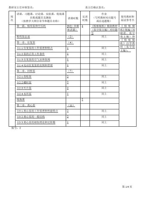 《船舶辅机》教学日历