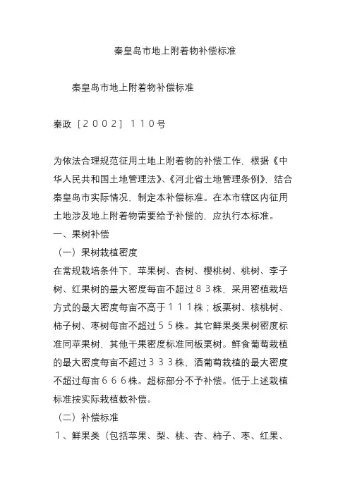 秦皇岛市地上附着物补偿标准
