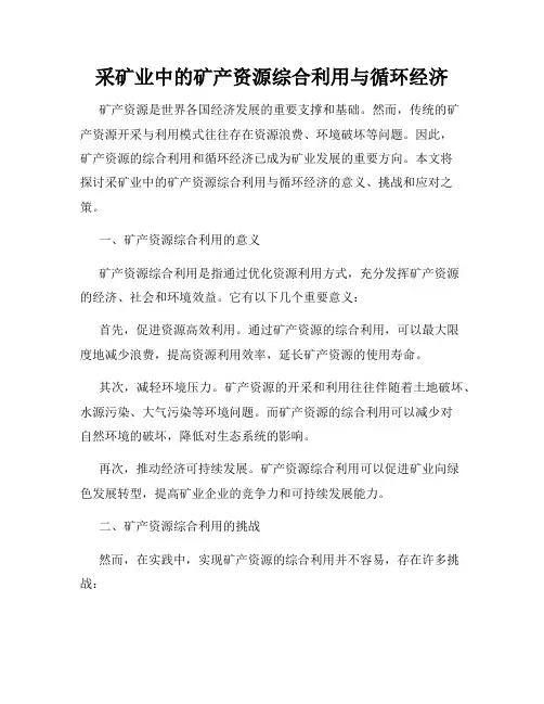 采矿业中的矿产资源综合利用与循环经济