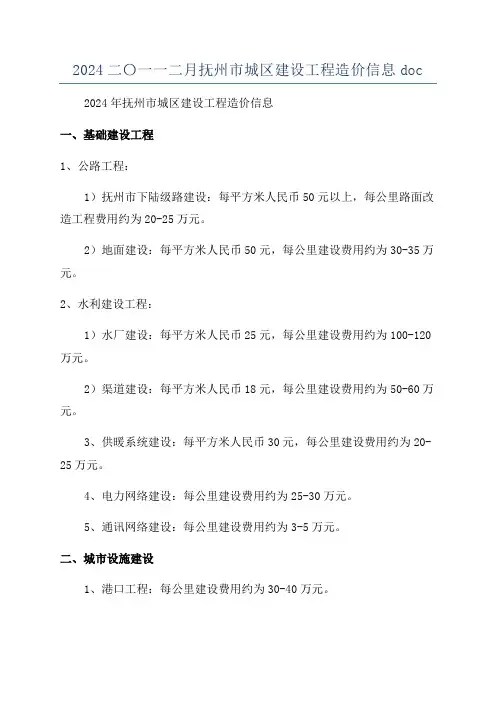 2024二〇一一二月抚州市城区建设工程造价信息doc