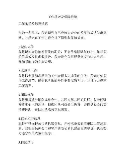 工作承诺及保障措施