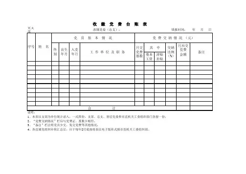 收缴党费台账表