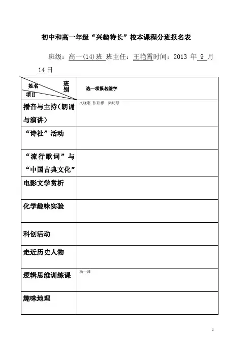 兴趣特长初中和高一