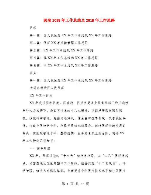 医院2018年工作总结及2019年工作思路(多篇范文)
